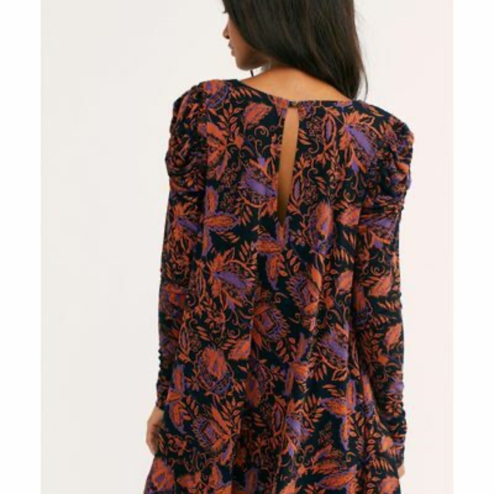 Free People NWT Floral Long Sleeve Mini Dress Noir Combo Size Large - Picture 10 of 11